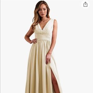 Women's V-Neck Ruched Chiffon Dress w/Slit